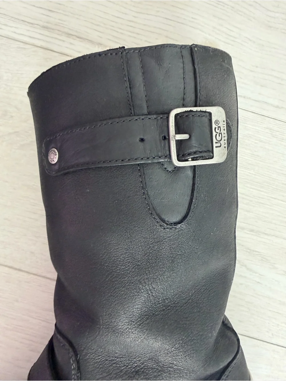 UGG Black Leather Mid-Calf Buckle Boot